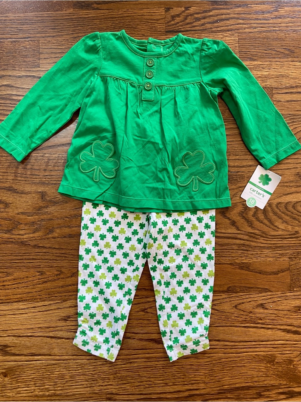 Carter's Green Shamrock Set, Size 18 Mos. NWT St. Patrick’s Day